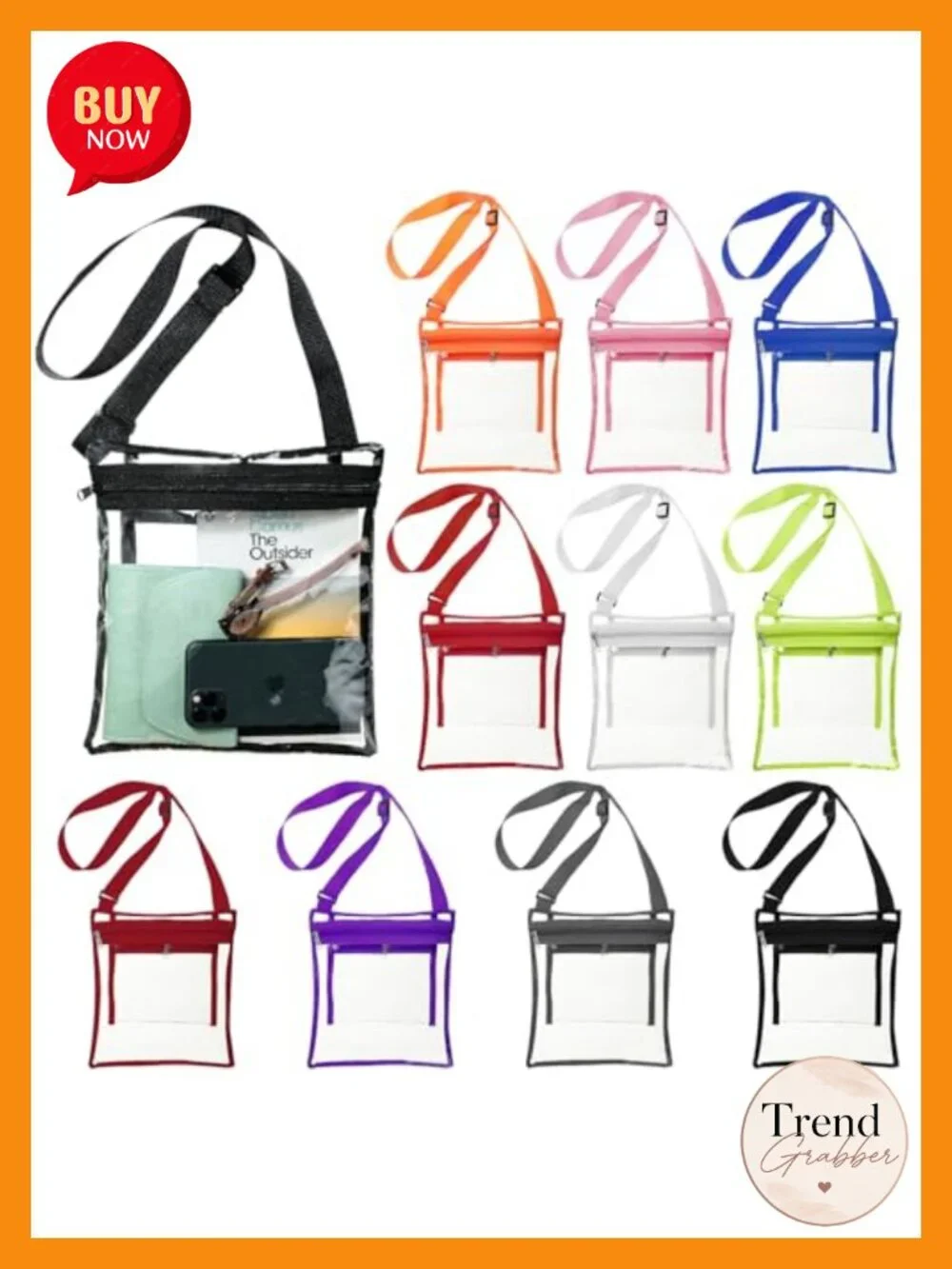 10 Pcs Clear Stadium Approved Crossbody Bags with Inner Pocket & Adjustable